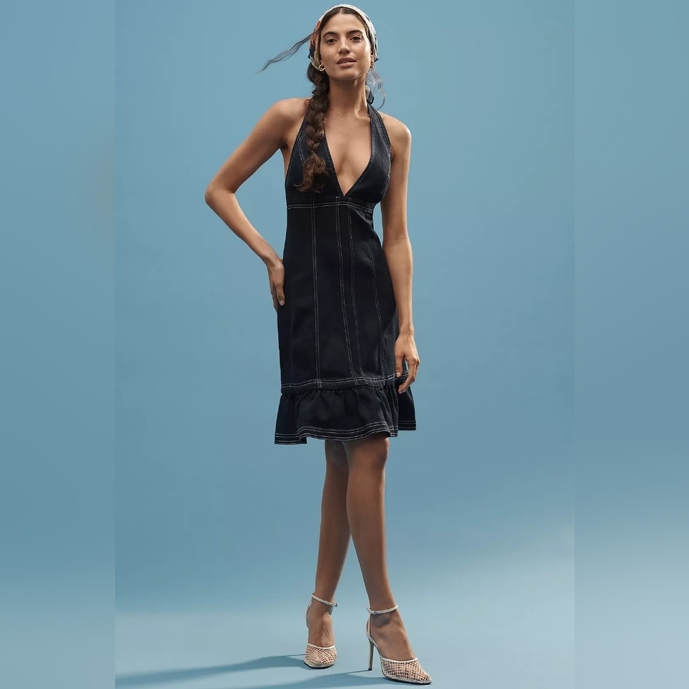 NWT Pilcro Halter Deep-V Seamed Open-Back Mini Dress